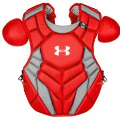 Under Armour Pro4 NOCSAE Certified Adult 16.5"" Baseball Catcher's Chest Protector Scarlet -Deals Baseball Store 1016 uacpcc4 ap scarlet mainProductImage FullSize