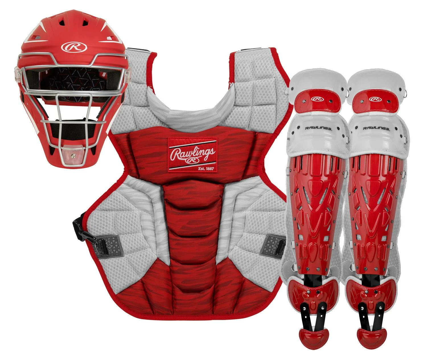 Rawlings Velo 2.0 Youth Baseball Catcher's Set - Ages under 12 Scarlet/White 7 Rawlings Velo 2.0 Youth Baseball Catcher's Set - Ages under 12 Scarlet/White - Image 7