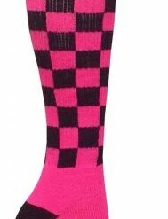 Red Lion Checkerboard Adult Socks - Size 9-11 Black/Florescent Pink