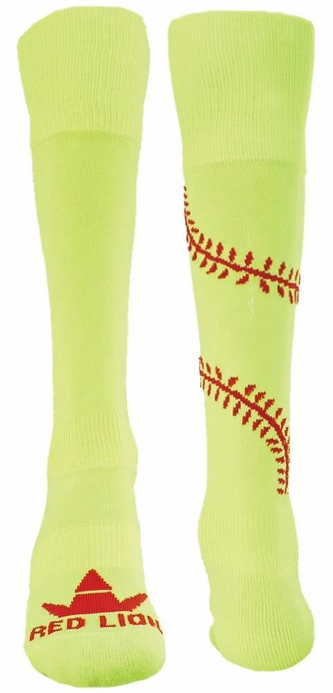 Red Lion Play Ball Baseball Over the Calf Socks Neon Yellow/Red 2 Red Lion Play Ball Baseball Over the Calf Socks Neon Yellow/Red - Image 2