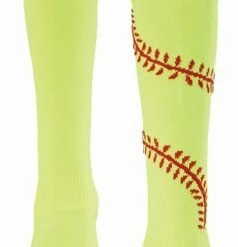 Red Lion Play Ball Baseball Over the Calf Socks Neon Yellow/Red