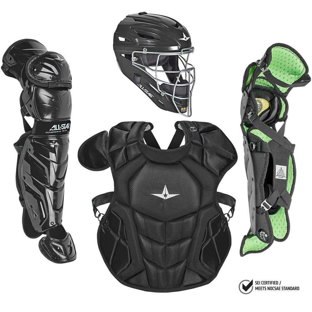 All Star System7 Axis NOCSAE Certified Youth Solid Pro Baseball Catcher's Kit - Ages 12-16 Black 2 All Star System7 Axis NOCSAE Certified Youth Solid Pro Baseball Catcher's Kit - Ages 12-16 Black - Image 2