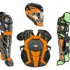 All Star System7 Axis NOCSAE Certified Two Tone Baseball Catcher's Gear Set - Ages 12-16 Graphite/Orange