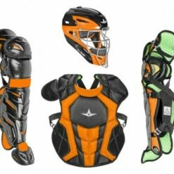 All Star System7 Axis NOCSAE Certified Two Tone Baseball Catcher's Gear Set - Ages 12-16 Graphite/Orange