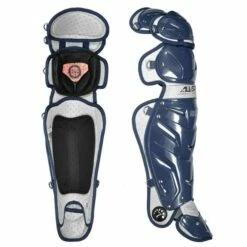 All Star System Seven Baseball Catcher's 16.5" Leg Guards Navy/Silver -Deals Baseball Store 796 lg30wpro navysilver mainProductImage FullSize