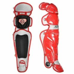 All Star System Seven Baseball Catcher's 16.5" Leg Guards Navy/Silver -Deals Baseball Store 796 lg30wpro scarletsilver mainProductImage FullSize