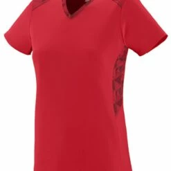 Augusta Vigorous Women's Softball Jersey Power Pink/Black Print -Deals Baseball Store 82 1360 t redblackprint mainProductImage FullSize