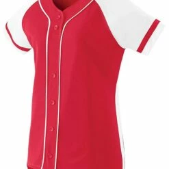 Augusta Women's/Girls' Winner Faux Full Button Front Custom Softball Jersey Black/White -Deals Baseball Store 82 1665 redwhite mainProductImage FullSize