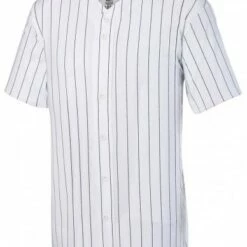 Augusta Adult Pinstripe Full Button Baseball Jersey White/Navy