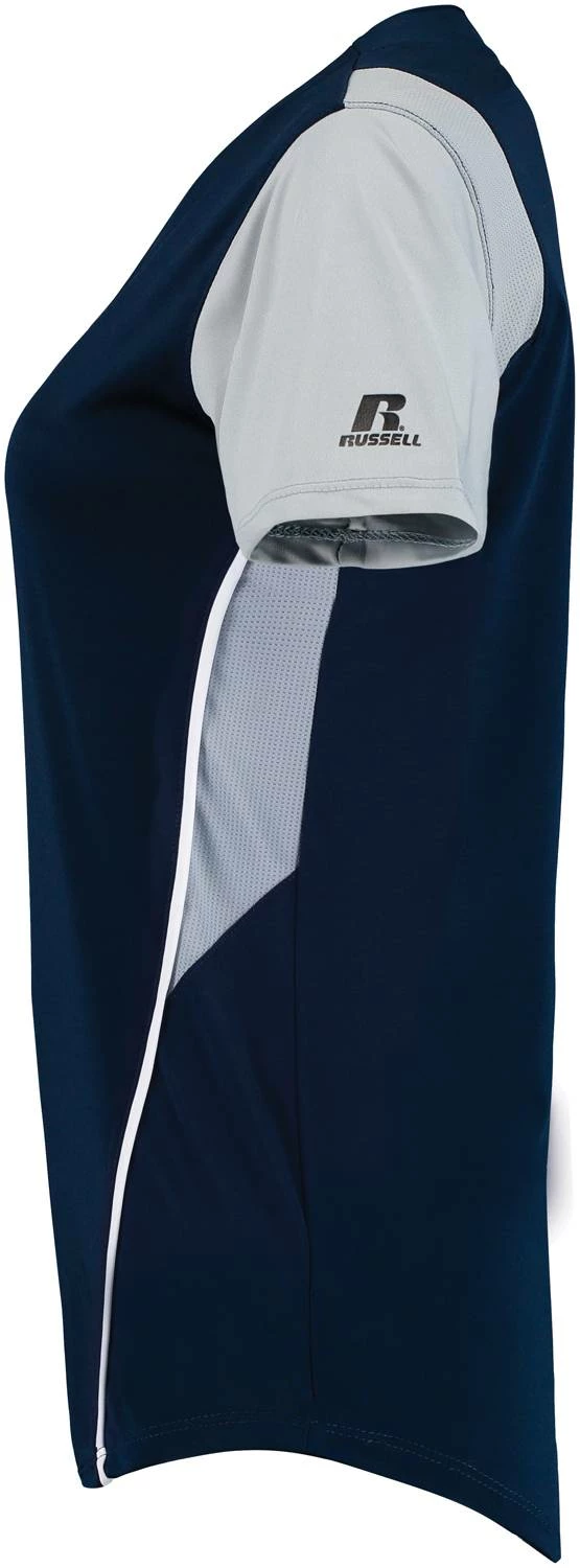 Russell Athletic Women's Performance Two-Button Color Block Custom Softball Jersey Burnt Orange/Baseball Grey - Image 3